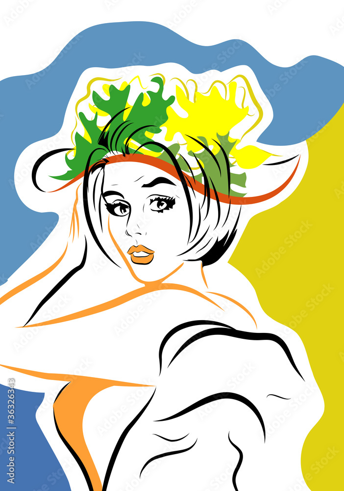 portrait belle fille avec chapeau fête Sainte Catherine Stock Illustration  | Adobe Stock