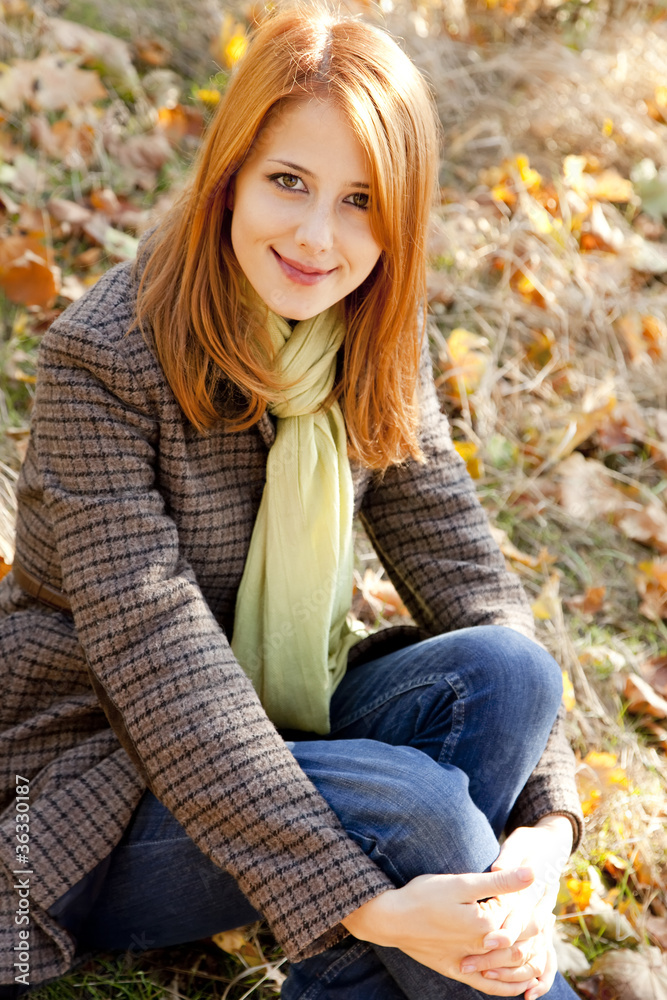 Portrait of red-haired girl in the autumn park Portrait of red-haired girl in the autumn park