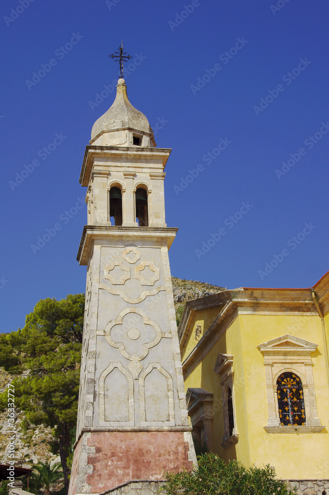 wieża cerkwi na greckiej wyspie Zakynthos