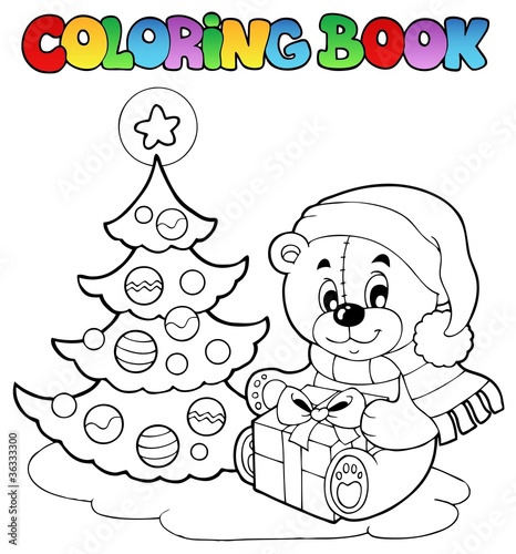 Coloring book Christmas teddy bear