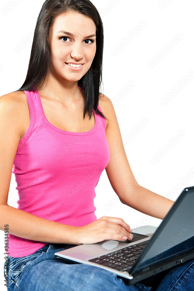 student girl with laptop