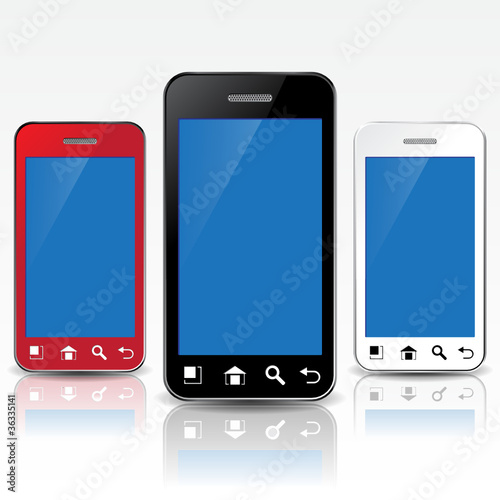THREE PHONES RED, BLACK AND WHITE