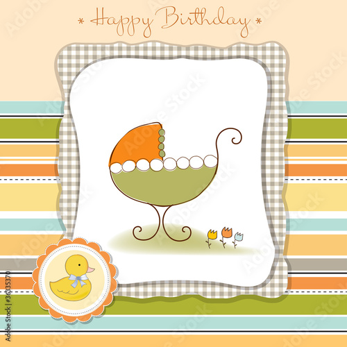 baby shower card with cute pram