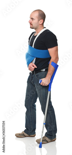 man with crutch