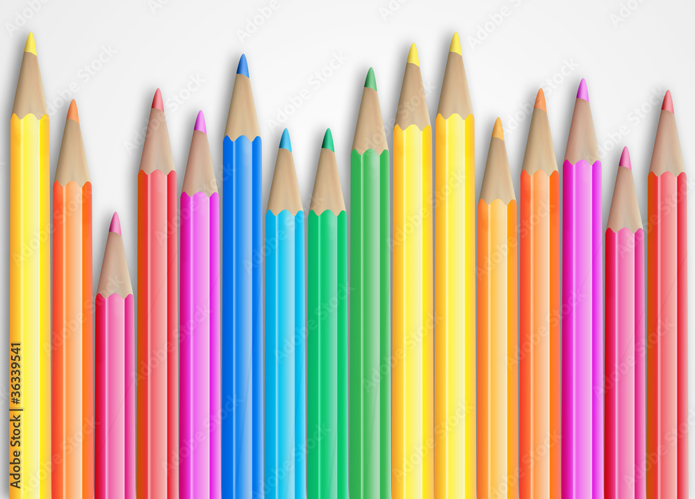 Set of coloured pencils with shadow on white background Set of coloured pencils with shadow on white background