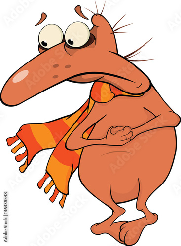 The person shivering from a cold. Cartoon