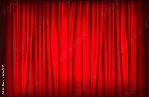 Background with red velvet curtain. Vector illustration.