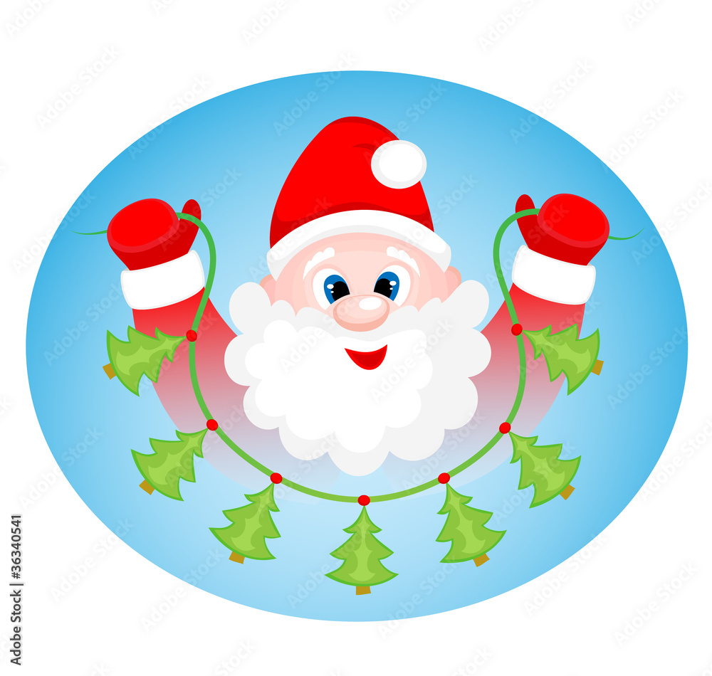 Santa Claus holding a garland with firs Santa Claus holding a garland with firs