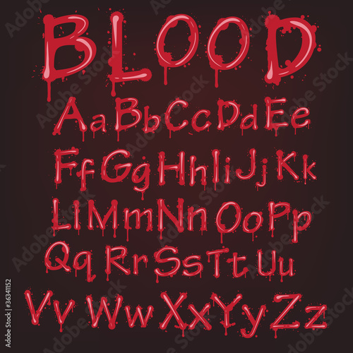 Abstract red Vector blood alphabet.