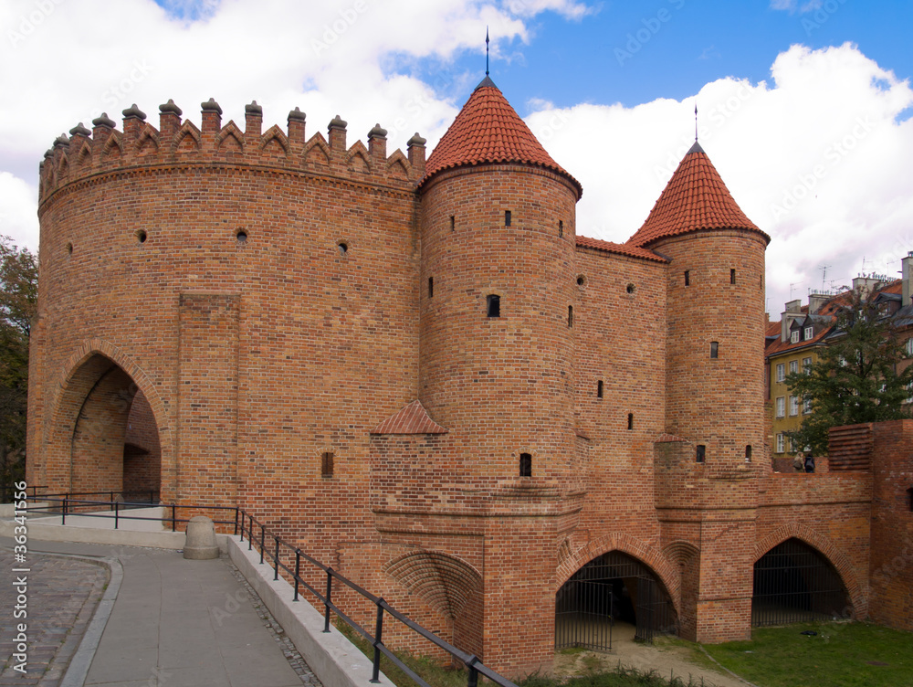 old brick fort Barbakan in Warsaw, Poland