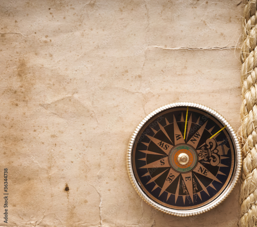 Compass on the old paper background