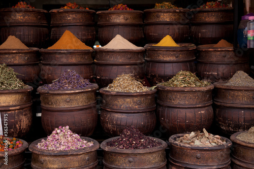 Fototapeta Naklejka Na Ścianę i Meble -  dried herbs flowers spices in the  Marrakesh street shop