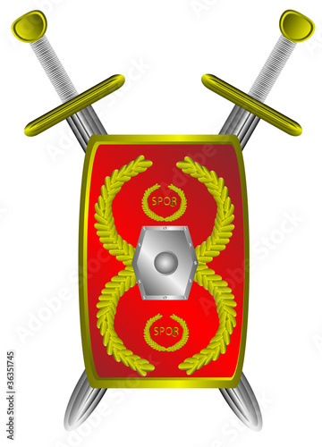 Roman legionary shield and cross sword