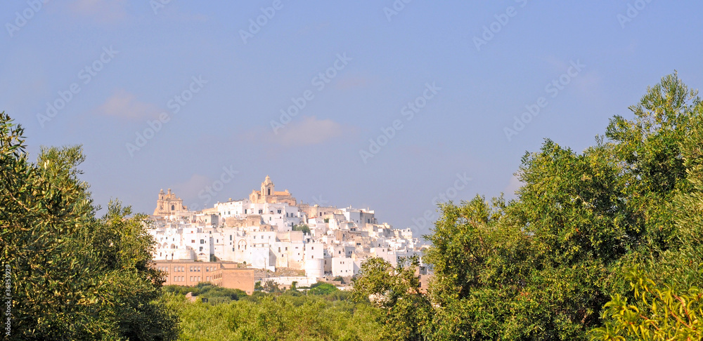 View on the beautiful white city Ostuni in Italy