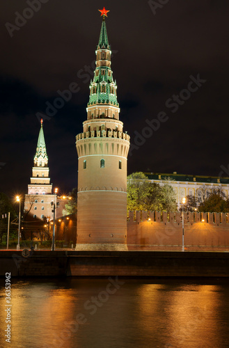 Tower and wall of Moscow Kremlin  Russia