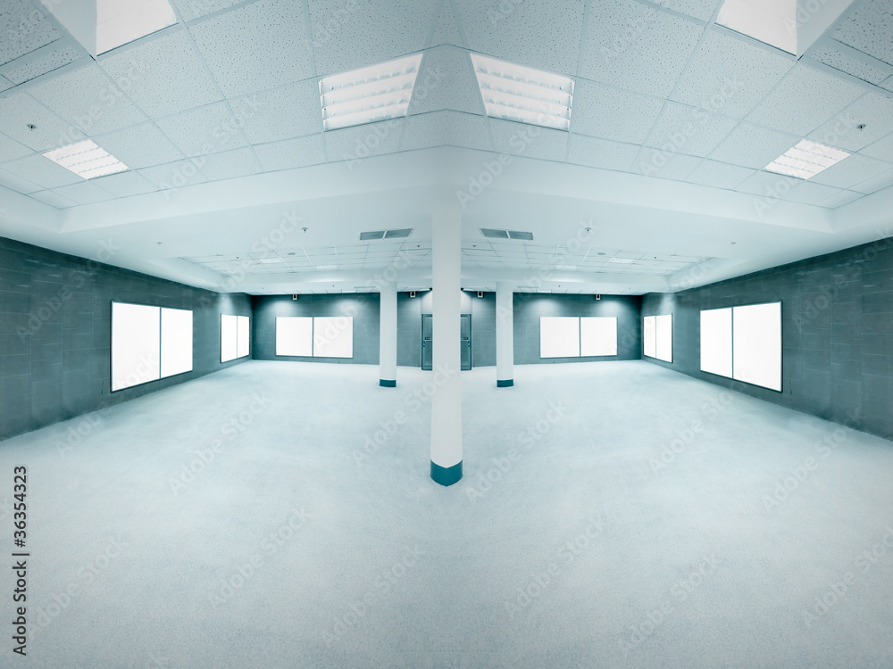 modern hall with empty placards modern hall with empty placards