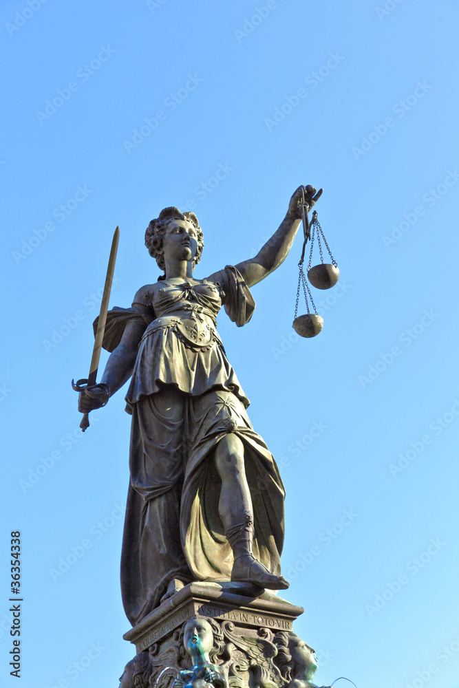Statue of Lady Justice in front of the Romer in Frankfurt - Germ Statue of Lady Justice in front of the Romer in Frankfurt - Germ