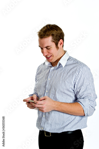 Young Man Texting with Smart Phone