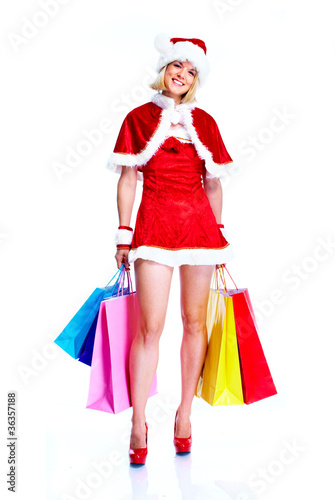 Shopping Christmas santa helper girl.