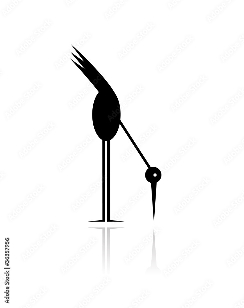Funny stork black silhouette for your design Funny stork black silhouette for your design