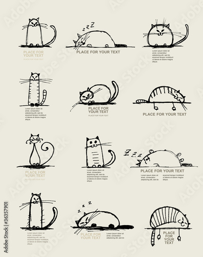 Funny cats sketch, design with place for your text