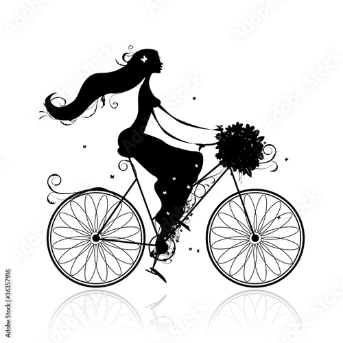 Girl with floral bouquet cycling