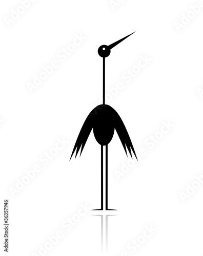 Funny stork black silhouette for your design