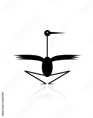 Funny stork black silhouette for your design
