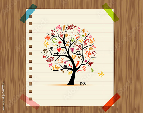 Autumn tree, sketch drawing for your design