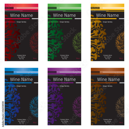 Ensemble Etiquettes de Vins - Couleurs Variées