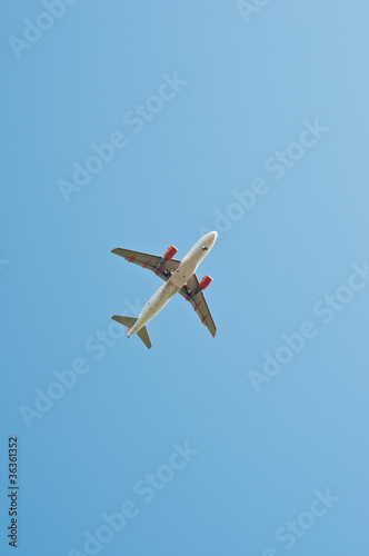 Plane flying through blue sky