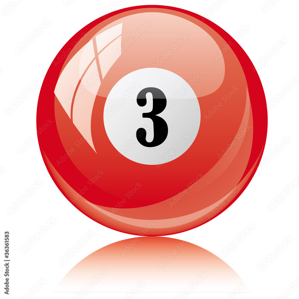 Vector illustration of a isolated glossy - three, red - pool bal Vector illustration of a isolated glossy - three, red - pool bal