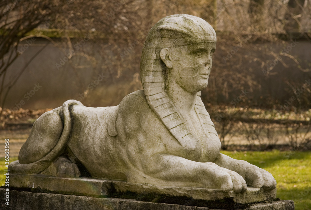 Sculpture of a sphinx in Royal Park in Warsaw