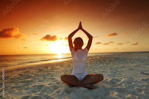 sunset yoga woman