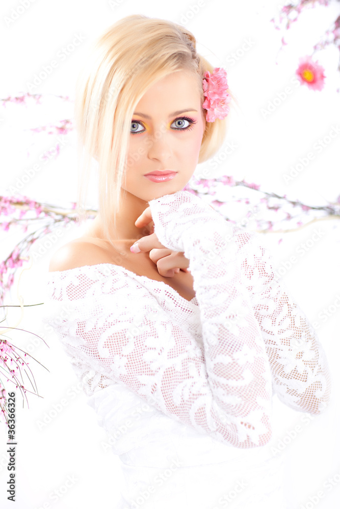 Portrait of a beautiful woman with blossoms, spring Portrait of a beautiful woman with blossoms, spring