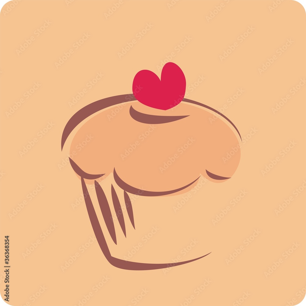 Sweet retro cupcake silhouette with heart vector illustration Sweet retro cupcake silhouette with heart vector illustration