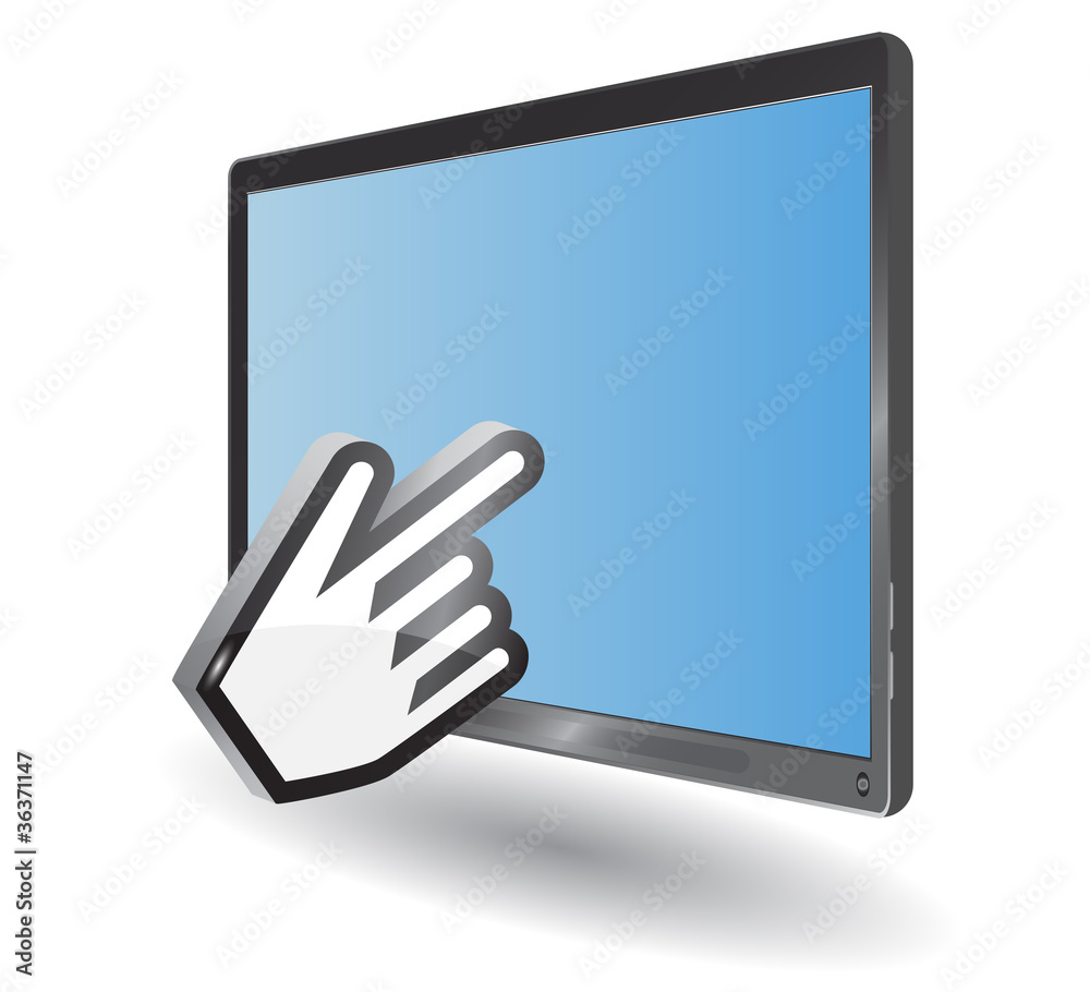 Vector blue tablet pc and hand cursor Vector blue tablet pc and hand cursor