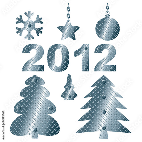 Set of abstract steel Christmas elements.