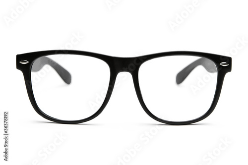 Black retro nerd glasses on white background