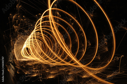 burning iron revolution shape in a dark tunnel