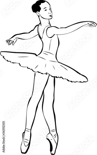 a sketch of girl's ballerina in tutu and pointe