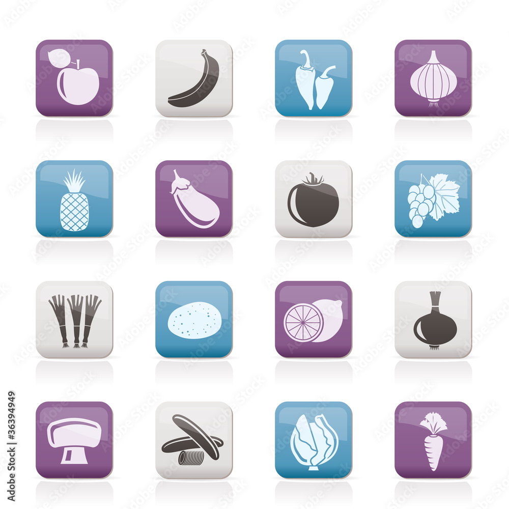 Different kind of fruit and vegetables icons Different kind of fruit and vegetables icons