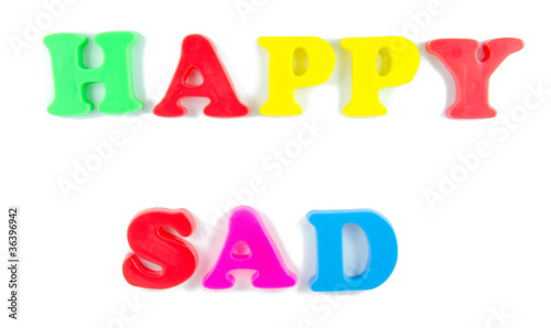 happy and sad written in fridge magnets
