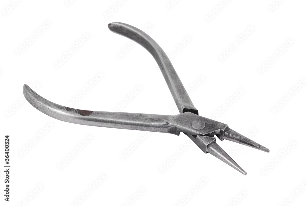 Old and rusty round-nose pliers, isolated on white background Old and rusty round-nose pliers, isolated on white background