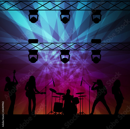 Rock band vector background with neon lights