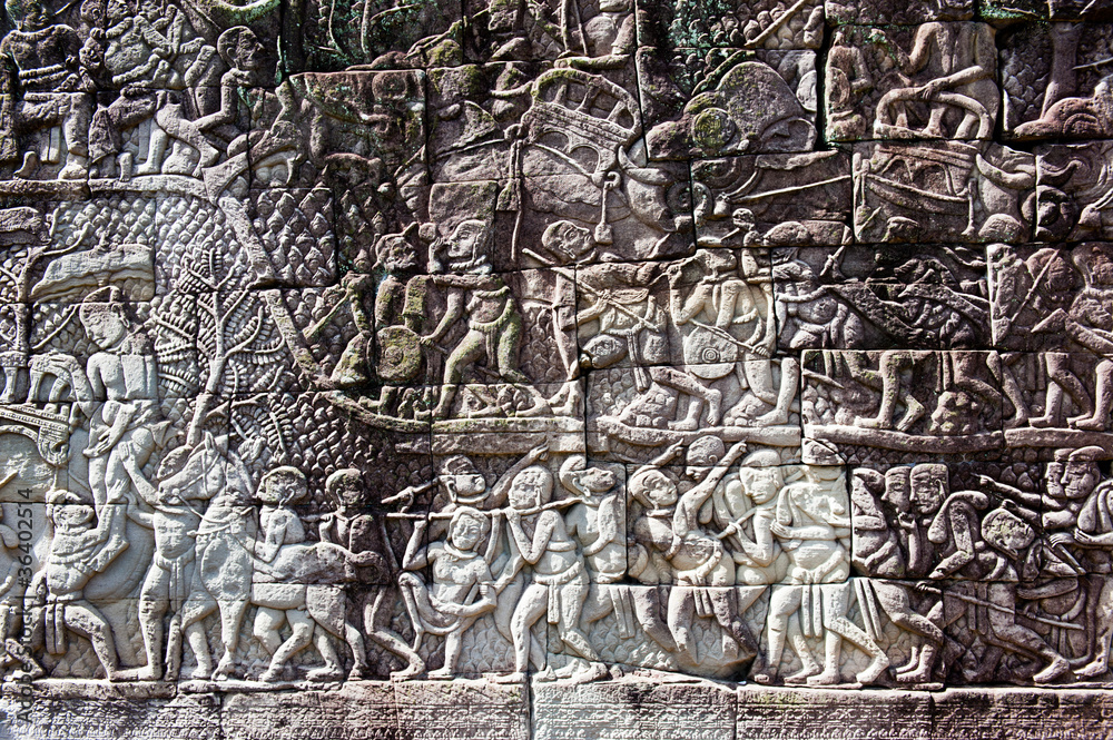 Sculpture in Bayon temple, Angkor, Cambodia