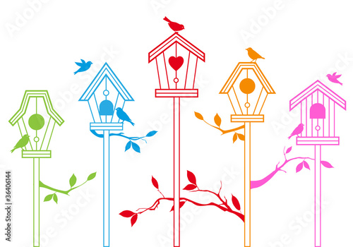 Vászonkép cute bird houses, vector