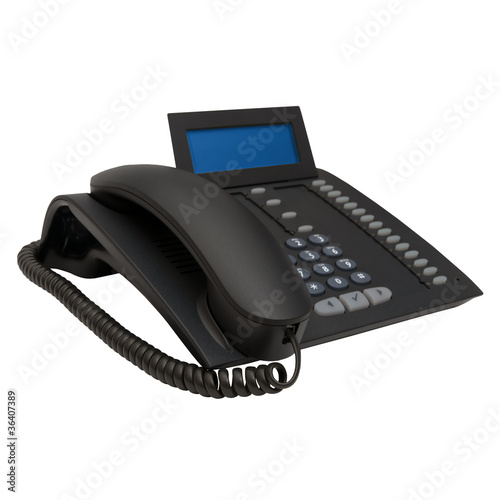 black office system phone with blue empty space display for your