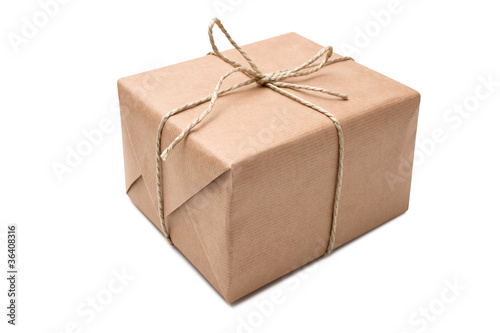 brown paper parcel tied with string