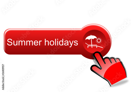 Summer holidays button with red hand
